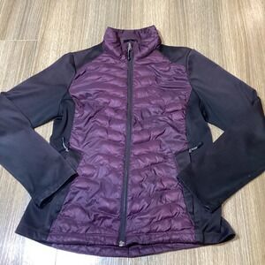 Puffer Jacket Plum Purple Black Full Zip Lightweight Athletic Coat‎ Pre Owned